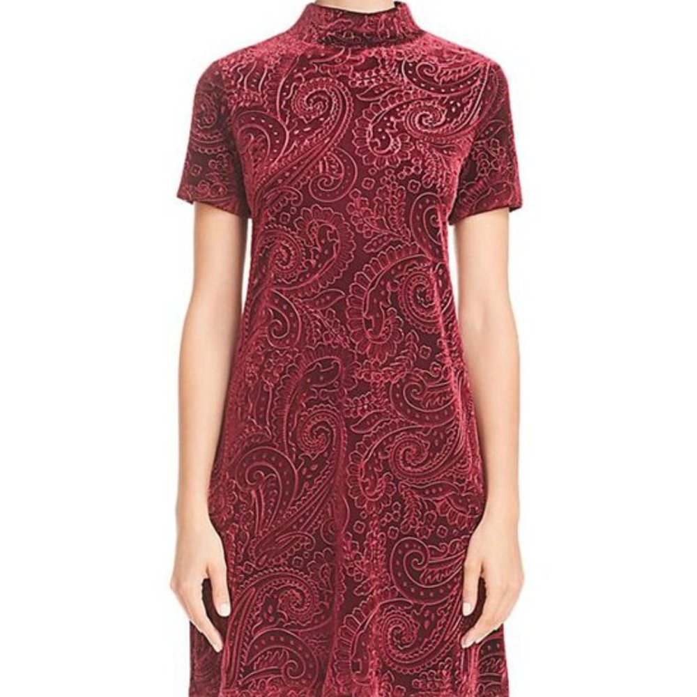 NWT 🌟 Host Pick🌟AQUA | Burgundy Paisley Mock Neck Cocktail Dress - small